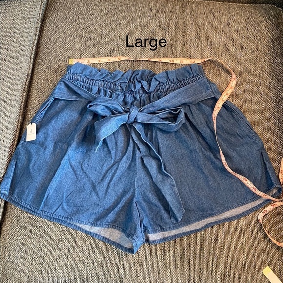 Denim blue Paperbag shorts with tie small medium large NWT New - Picture 9 of 10